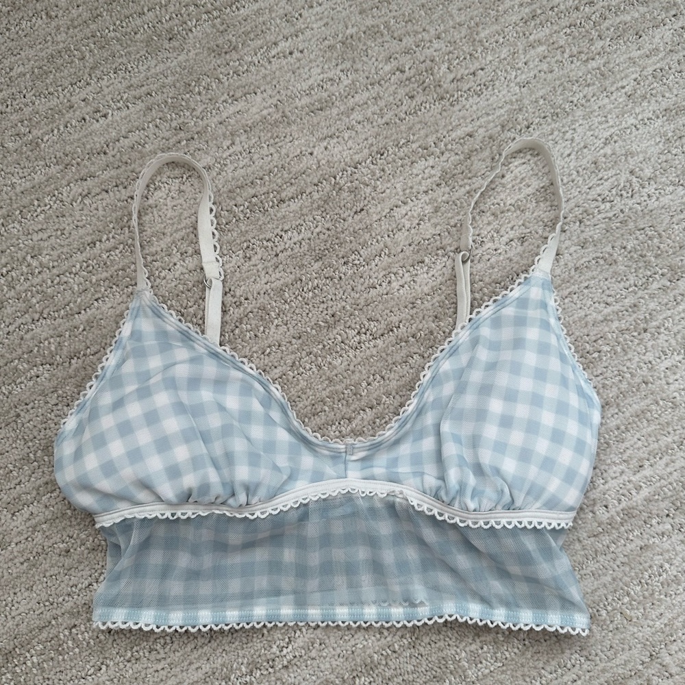 Blue and white gingham Hollister Top